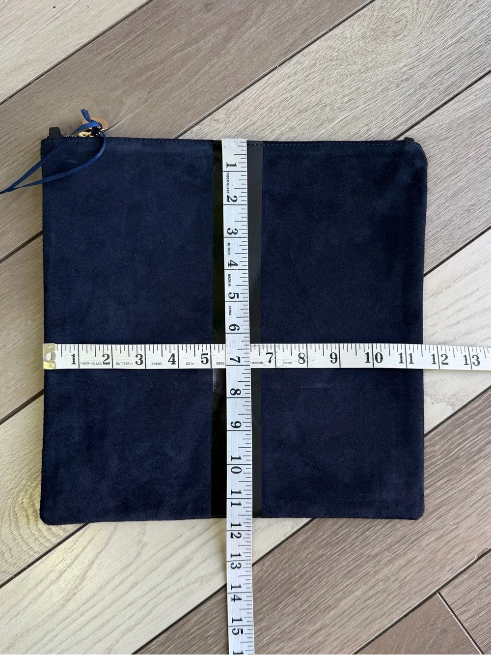 CLARE V. Greta Navy Suede Foldable Clutch Bag